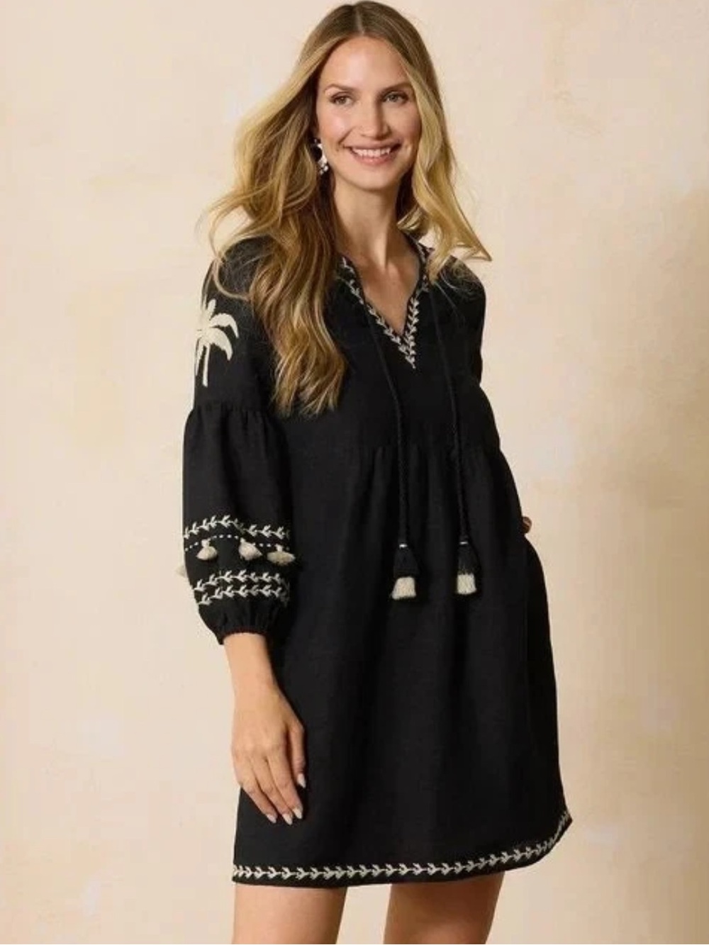 Tommy Bahama St. Lucia Linen-Blend Palm Embroidered Dress Size SP NWT